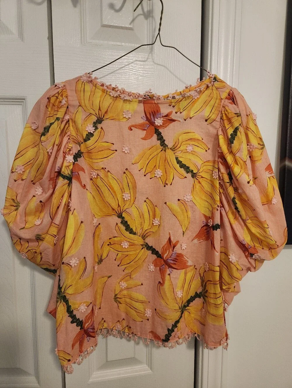 FARM Rio Pink Banana-Print Puff-Sleeve Blouse - XS - Picture 4 of 12